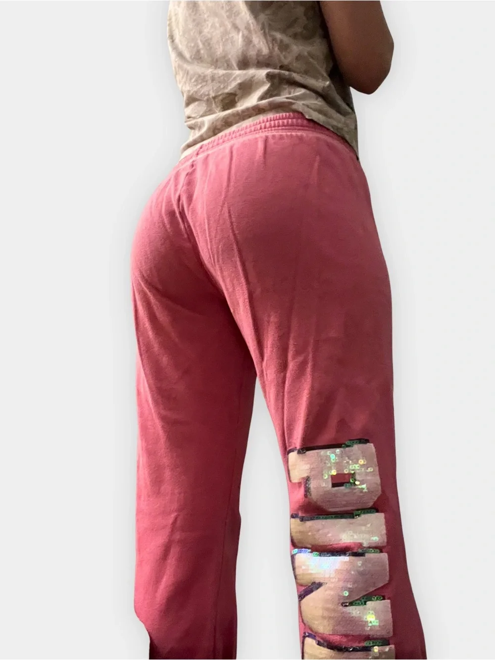 PINK Y2K Sequin Logo Sweatpants Hot Pink Size M - Picture 3 of 6